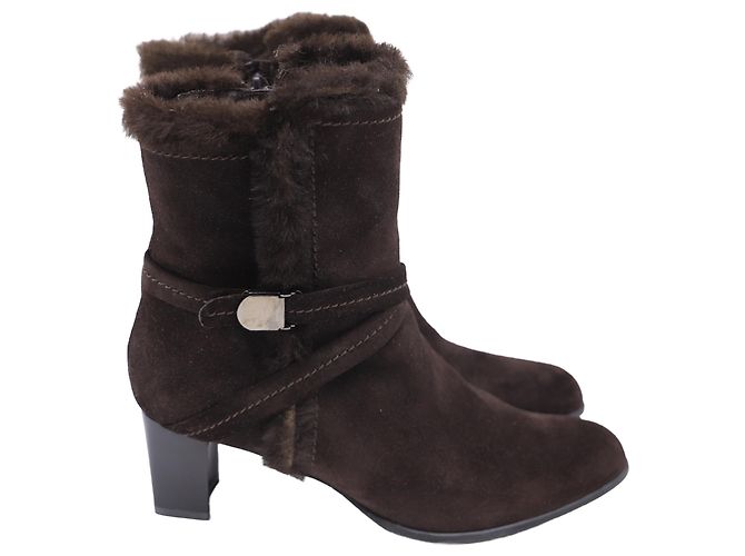Bottines à talon bloc en daim marron avec doublure en fourrure Stuart Weitzman Violet