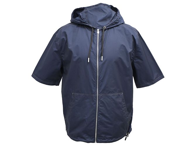 Giacca con cappuccio a maniche corte con zip Hermès in poliamide blu navy