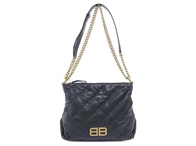 Everyday Balenciaga CRUSH SMALL HOBO BAG Calf Shoulder Bag Black Leather  ref.2622912