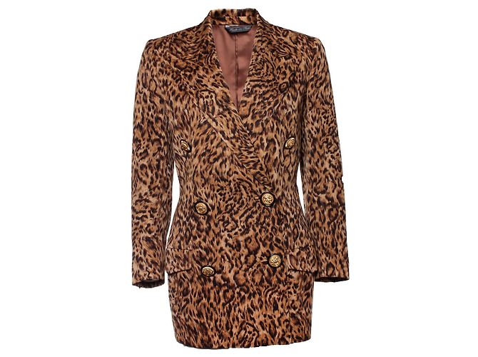 Gianni Versace Couture Leopard printed maxi blazer Brown