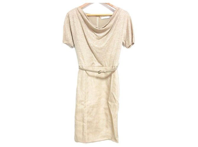 Vestido de Linho 100% Max Mara Drape Bege