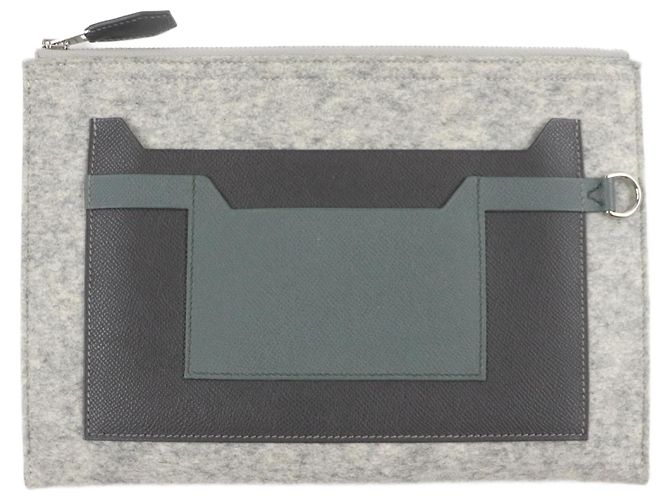 Hermès Borsa Clutch Hermes Too Doo 29 in feltro e pelle Epsom Marrone