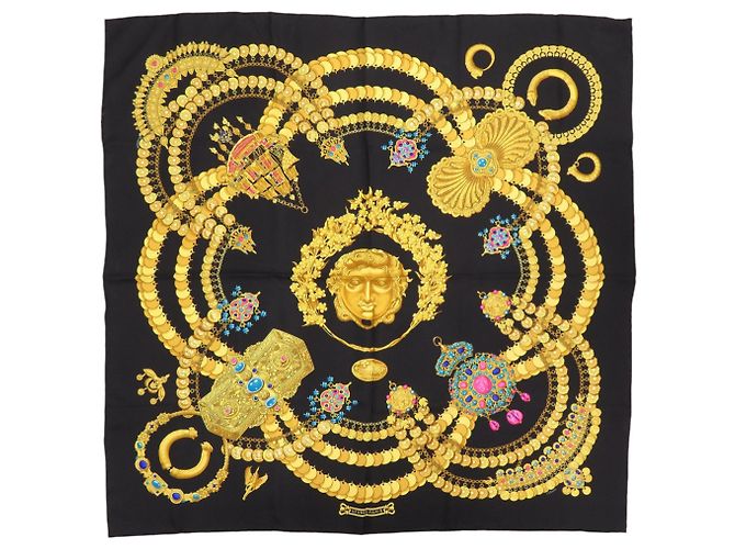Sciarpa in seta nera Hermès Carré 90 KOSMIMA Space Nero