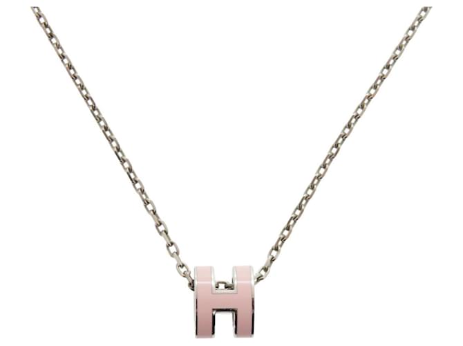 Hermes Hermès Mini Pop Ash H Metal Necklace Silvery Pink 