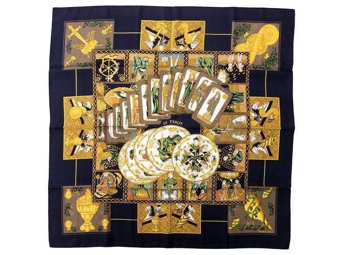 Silk In Lenço de Seda Hermès Carré 90 LE TAROT Preto Cru