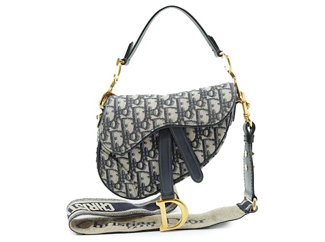 Dior Oblique Jacquard Mini Saddle Bag Bandouliere Navy blue Leather  ref.2623694