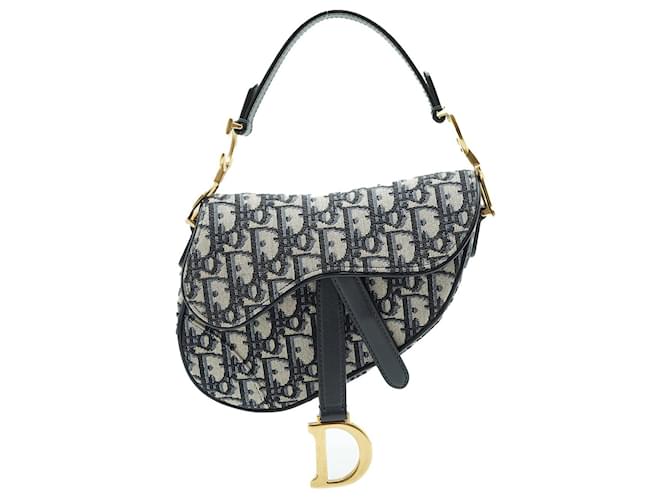 Dior Oblique Jacquard Mini Saddle Bag Navy blue Leather  ref.2623695