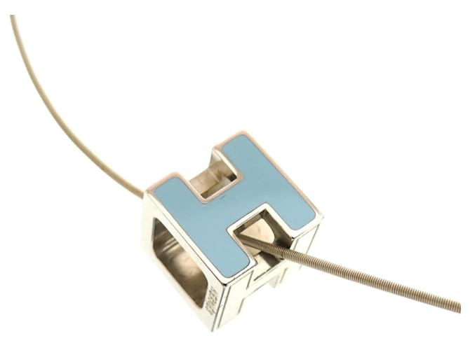 Collier Hermès Carge d'Ache H Cube Métal Bleu Clair Argenté 