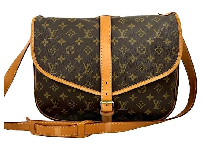 Louis Vuitton Vintage Saumur 35 Monogram Leather Shoulder Bag Brown Plastic  ref.2623957