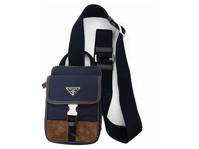 Custodia per smartphone/Borsa a spalla Prada Re-Nylon x Pelle Marrone scuro Blu navy