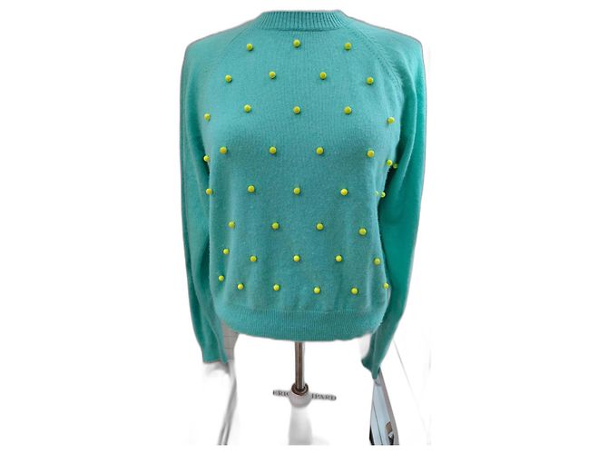 Pull Eric Bompard en cachemire à pois vert menthe Turquoise