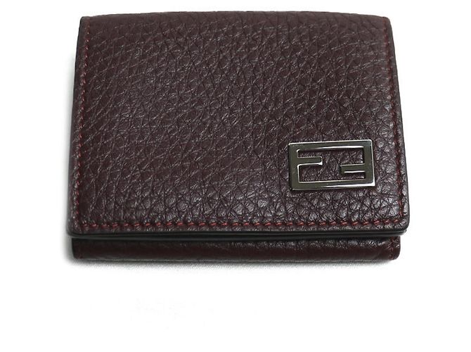 Fendi FF Compact Tri-Fold Wallet Dark red