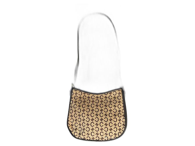 Céline Ava Borsa baguette Triomphe monogramma e pelle beige