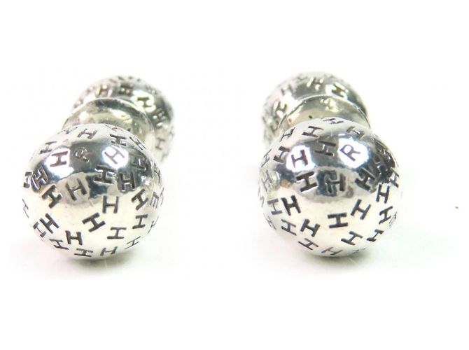 Hermès HERMES Silver 925 Ball-Shaped H Logo Cufflinks