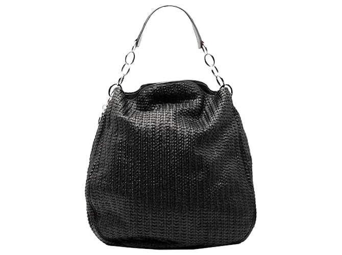 Dior Black Woven Lambskin Soft Lady Dior Hobo Leather  ref.2624538