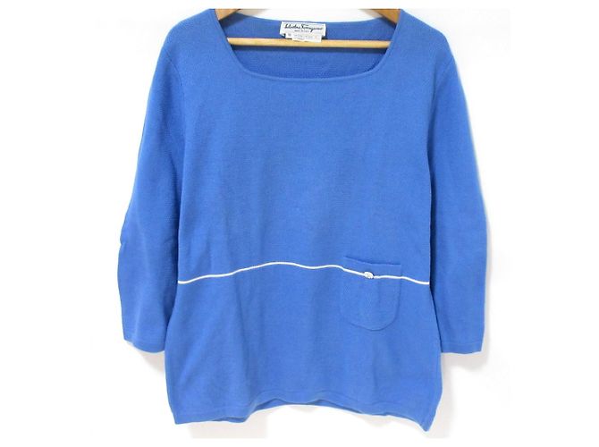 Top de punto Salvatore Ferragamo Blanco Azul