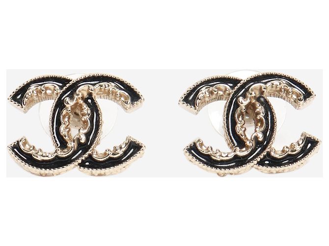 Chanel Brincos de studs com detalhe de corrente CC em ouro e preto Dourado
