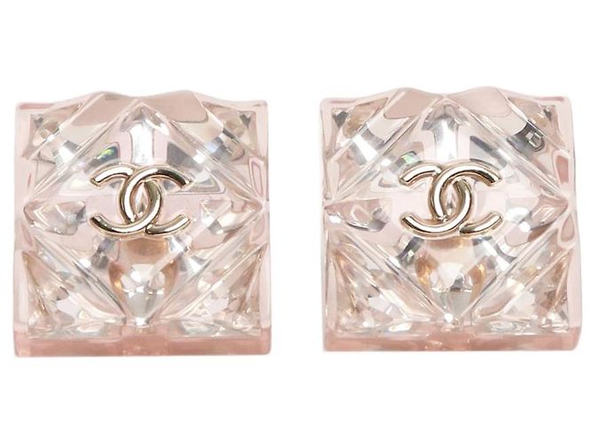 Chanel Pink resin square studs