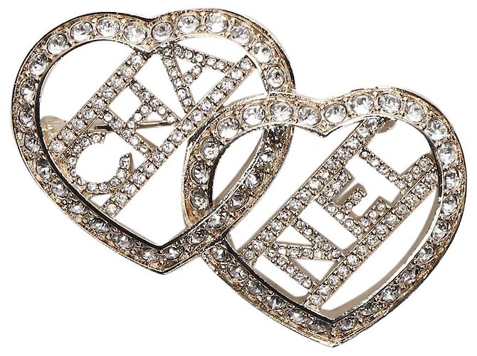 Chanel Silberne Diamant-Doppelherz-Brosche
