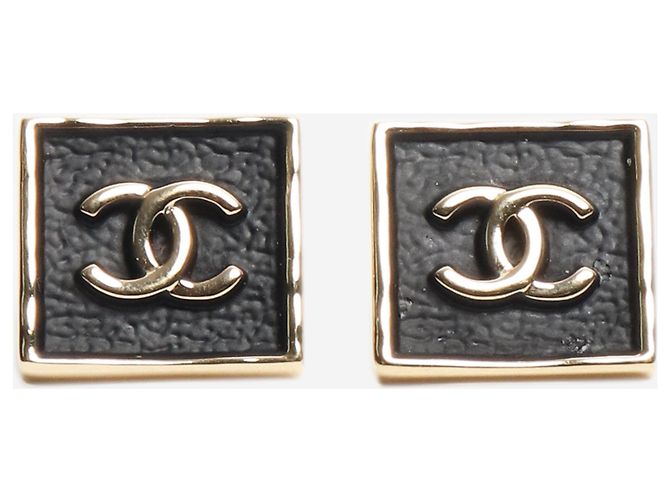 Chanel Black leather square CC studs