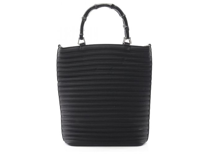 Borsa a mano Gucci Bamboo nera in pelle e nylon Nero