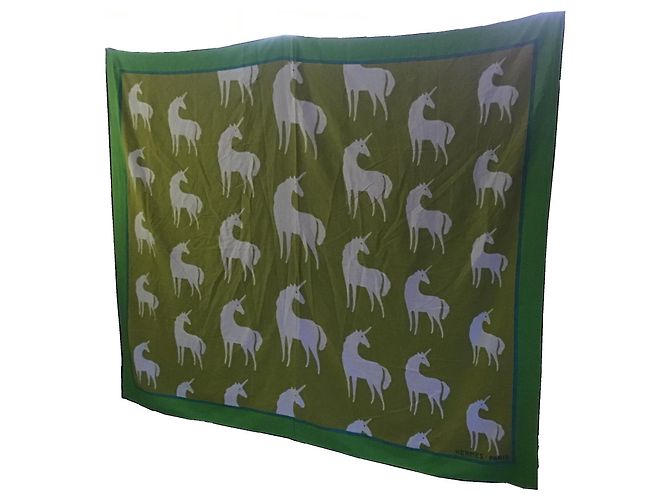 Châle Écharpe Licorne Hermès Coton Vert