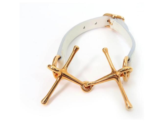 Hermès Mall Bracelet White Leather Pink Gold Golden 