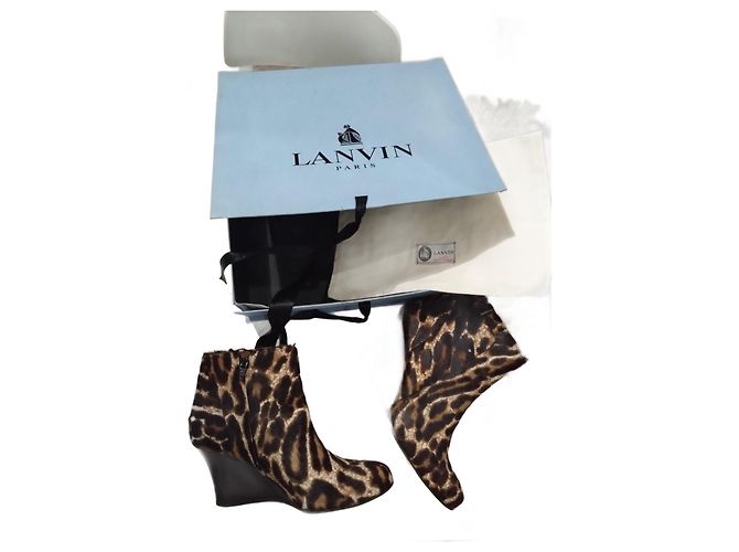 bottines boots lanvin compensées imprimé léopard t 38 Marron