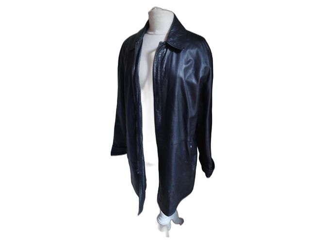 DKNY Mid-Length Leather Coat – Size 38 Black