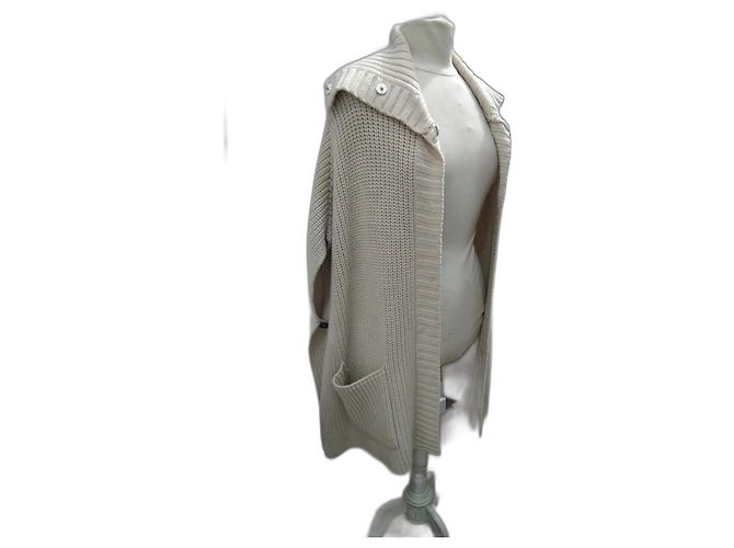 beige ecru grobstrick cape mantel von Barbara Bui Größe 36 s mittellang Cape-Stil Roh