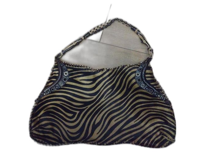 Bolsa de Mão Maliparmi Zebra e Couro Marrom