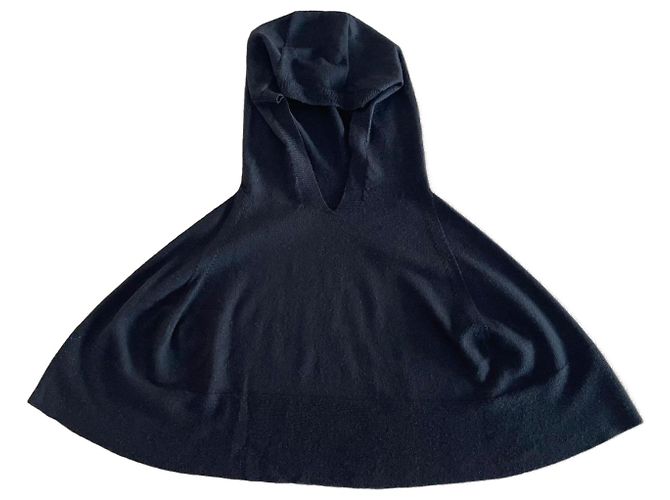 Schwarzer Kapuzenponcho oder Schulterwärmer John Smedley Einheitsgröße