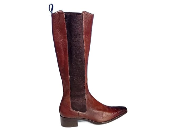 Botas altas Santoni de cuero marrón brogue Castaño