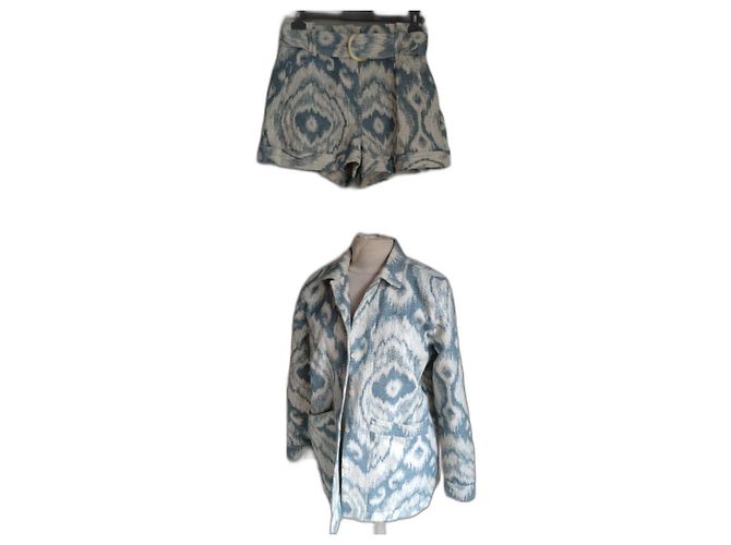 Set Sézane 'Will' T40 – Blazer oversize & short jacquard blu/bianco in cotone