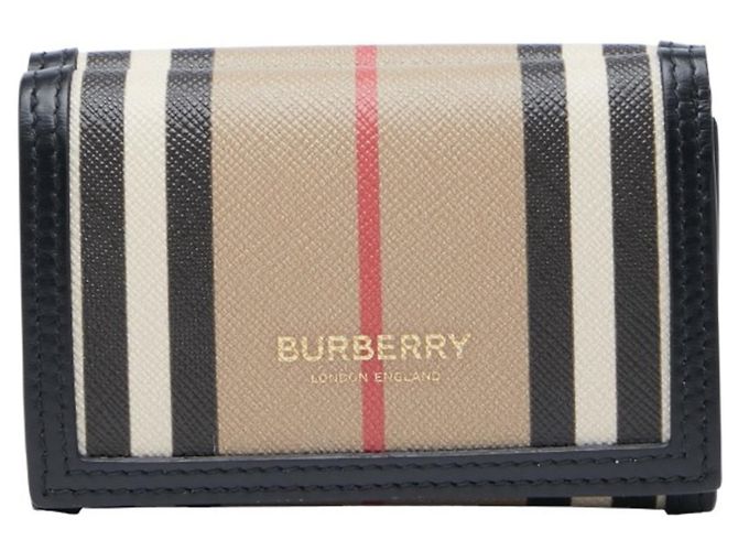 Billetera compacta Icon Stripe de Burberry Negro Beige
