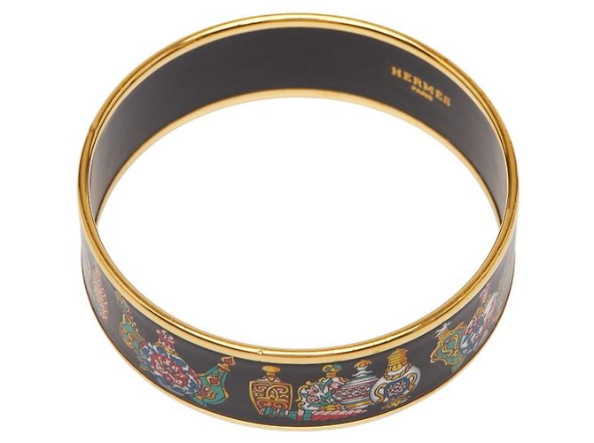 Pulseira de esmalte cloisonné GM Hermès Preto Dourado