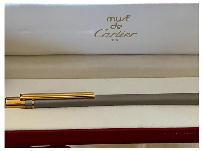 Must de Cartier – Santos Grey Matte & 18K Solid Gold Ballpoint Pen – 1980s-90s Dark grey
