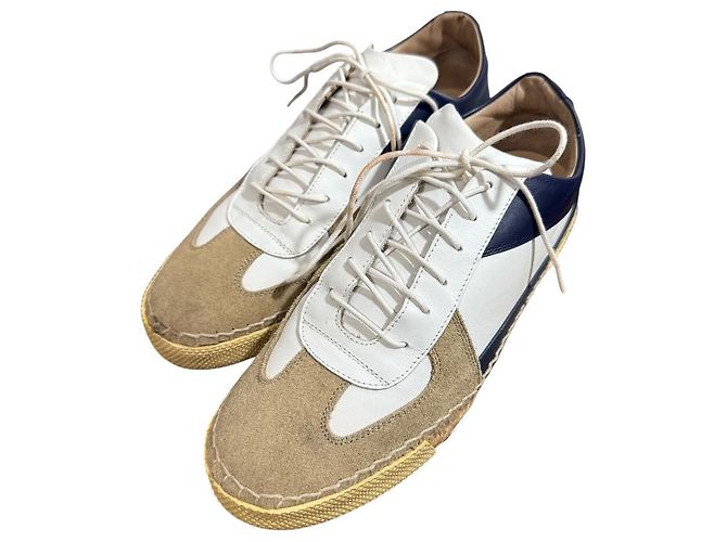 Jil Sander Deutsche Low-Cut Sneakers Weiß Marineblau