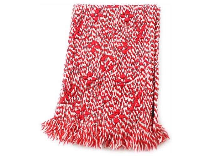 Rotes und weißes Woll-Seiden-Strickschal von Louis Vuitton