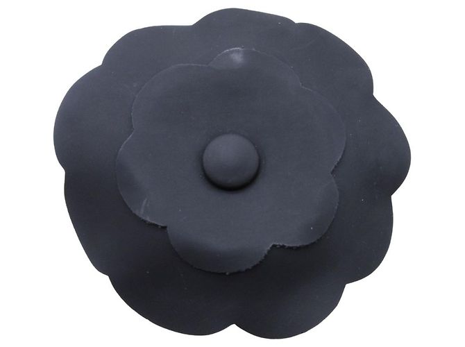 Chanel Camellia Leather Corsage Brooch Black