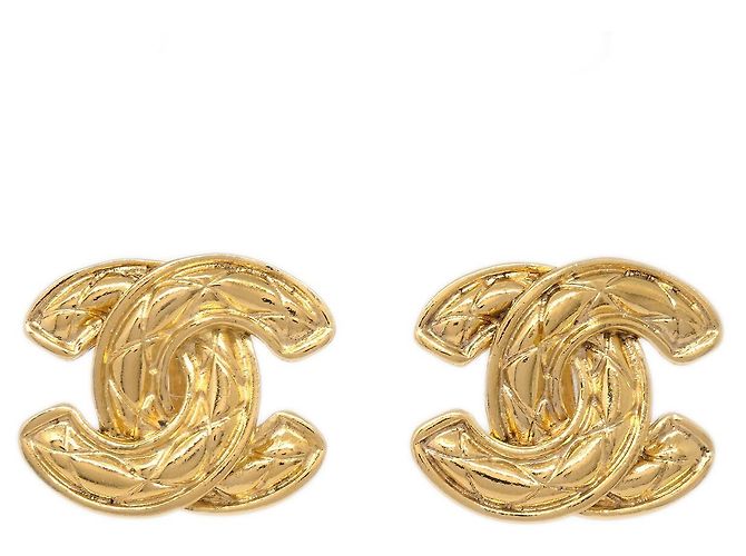 Chanel CC Clip-On Quilted Metal D'oro