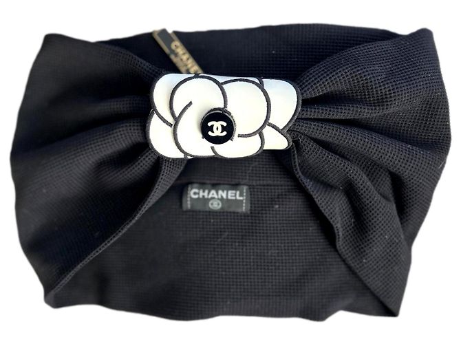 Fascia per Capelli Chanel Nera con Camelia Bianca Nero