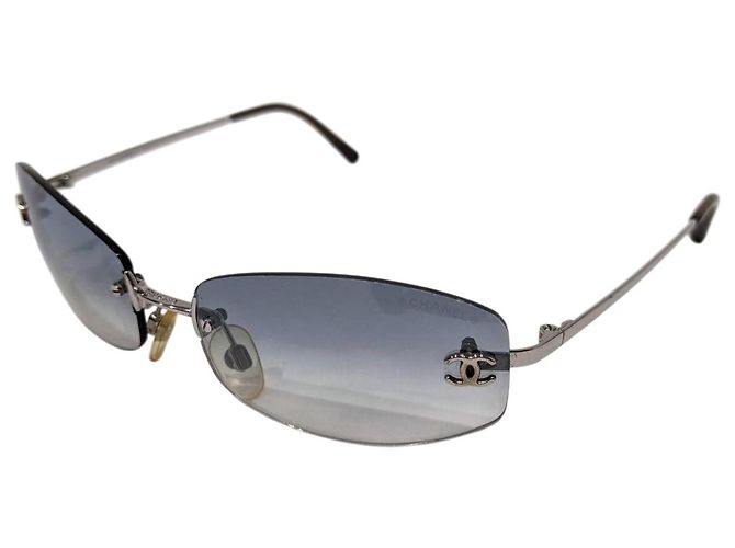 Chanel Silver Light Blue Ombre Rimless Sunglasses 4002