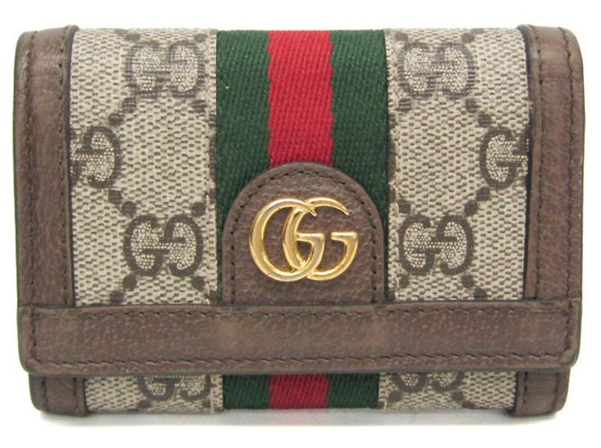 Billetera Tri-Fold Ophidia de Gucci Beige Marrón oscuro