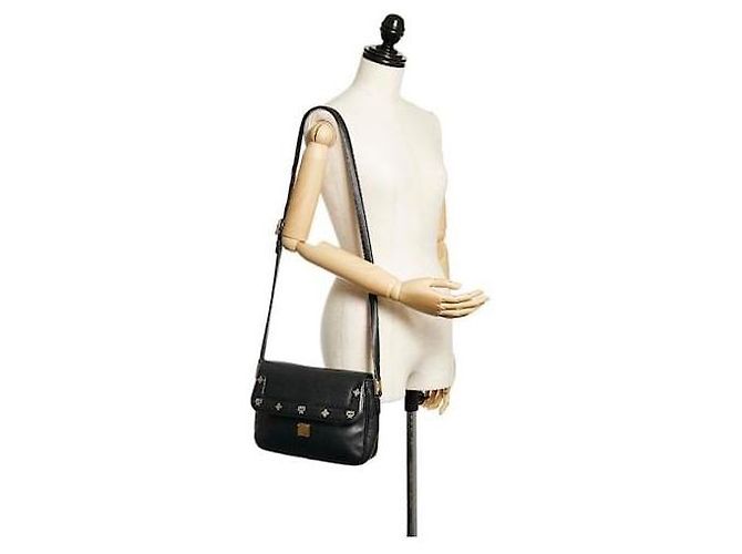 Borsa a tracolla in pelle vintage con borchie MCM nera Nero