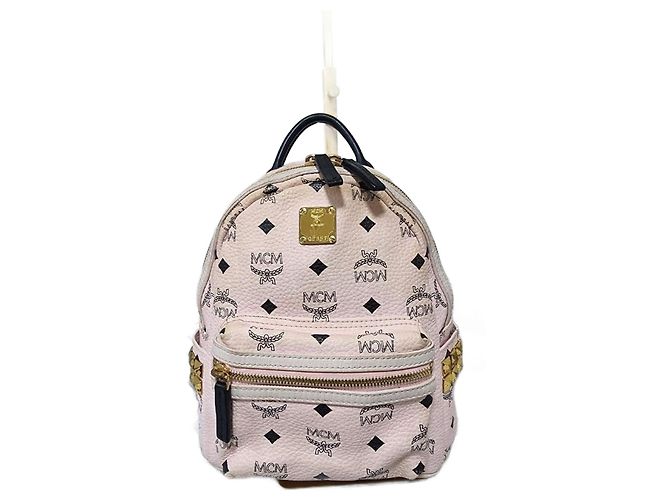 MCM Visetos Side Stud X-Mini Stark Backpack Light Pink Black