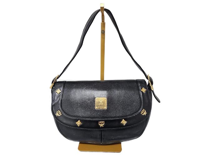 Bolsa de ombro em couro MCM Saddle preta Preto