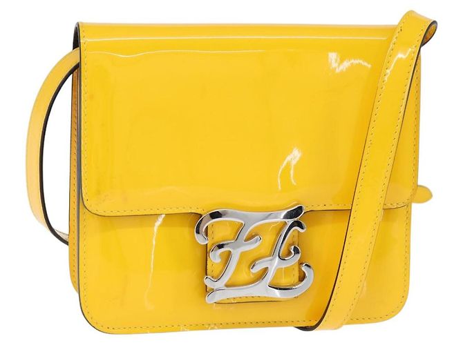 Fendi Curligraphy Schulter Emaille Gelb Silber Klein