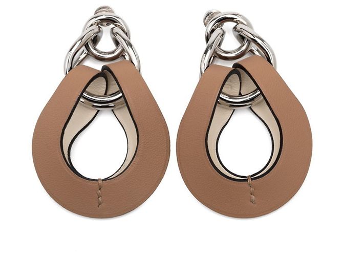 Brincos Hermès Villevorte GM em Chai Beige Bege 