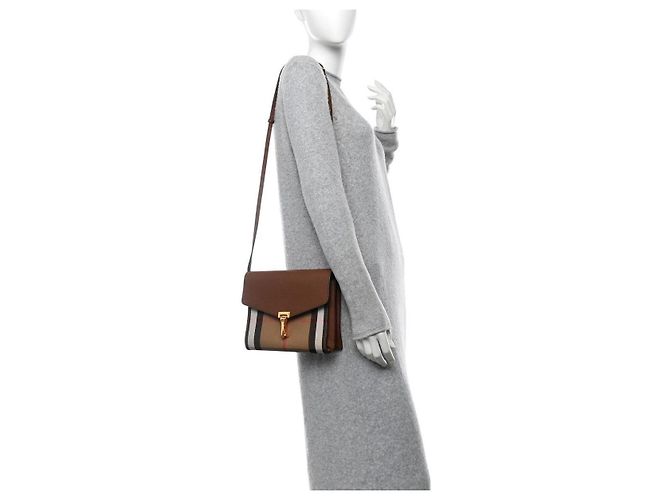 Bolsa transversal Macken Small em couro de bezerro House Check Bege/Marron da BURBERRY Marrom